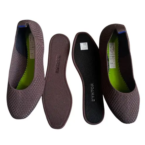 Rothy's Max Square Ballet Flats in Maple (Mocha Mousse Color) Micro Check Size 8 Brown