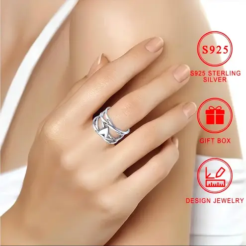 925 Sterling Silver Geometric Stack Band Ring Size 7 NWT