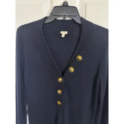 Y2K J Crew Wool Cashmere Blend Navy Button Sweater Size Small Preppy Classic Blue