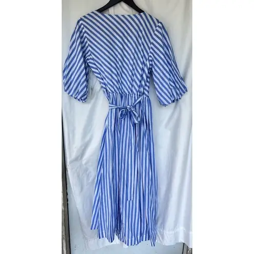 Staud Jodie Midi Wrap Dress Sea Stripe Size Small Bridal Wedding Guest Picnic Blue
