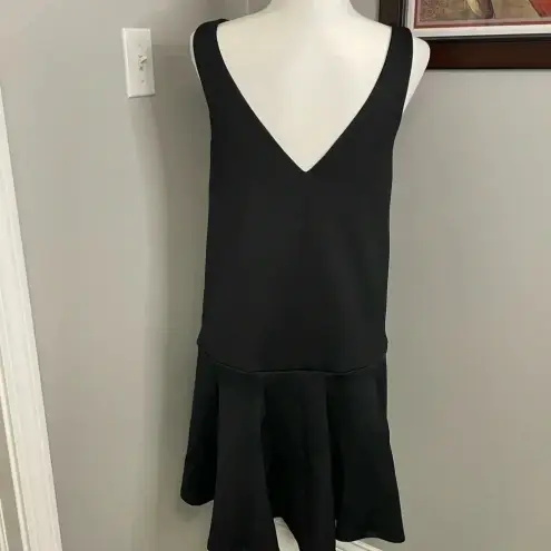 ASOS  Black Peplum style dress Womens Midi Ruffle Size 10 Scuba Vneck Sleeveless