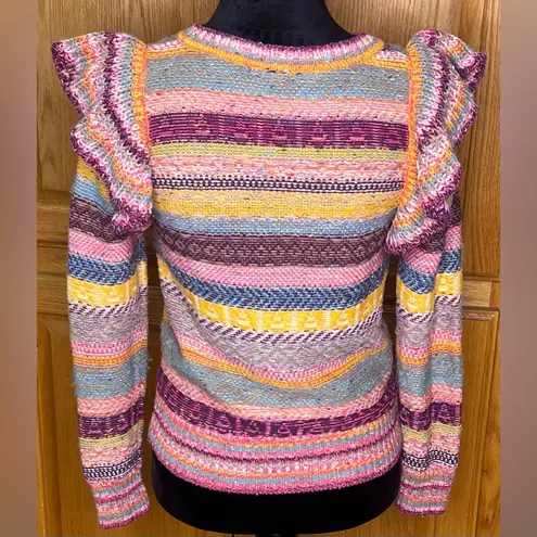 Pilcro x Anthropologie Ruffled Multicolor Rainbow Stripe Pullover Sweater Sz XS