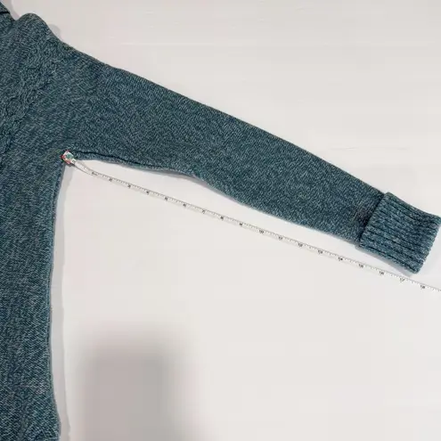 LL Bean Teal Marled Double L Mixed Cable Turtleneck Sweater Size MEDIUM PETITE