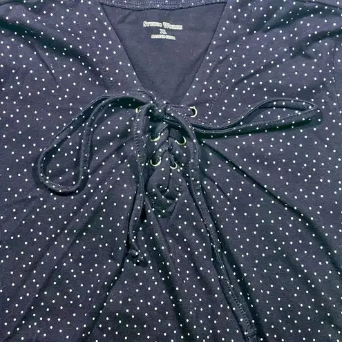 Studio Works | Navy Blue and White Polka Dot Short Sleeve Top | XL