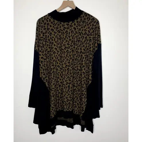 Alembika Chiu Oversized Cheetah Mock Neck Top Women XL Brown Black
