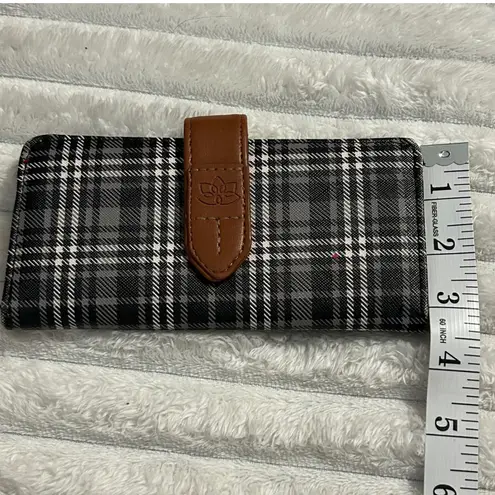 Plaid Wallet Brown Snap Closure Card Slots Coin Pocket Organizer Gray