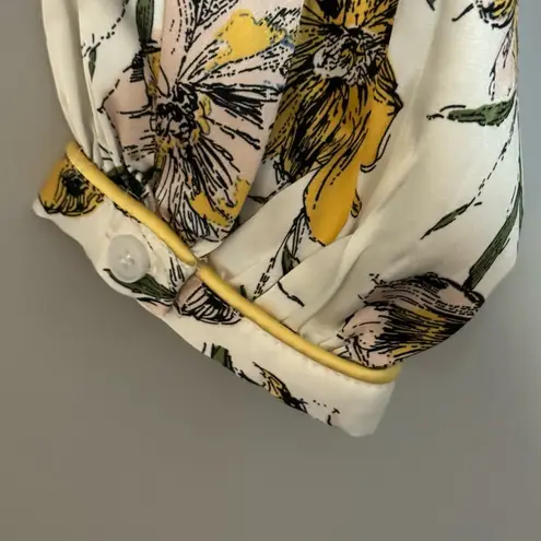 Avara Annalise Floral Cream Yellow Print Long Sleeve Blouse Size S
