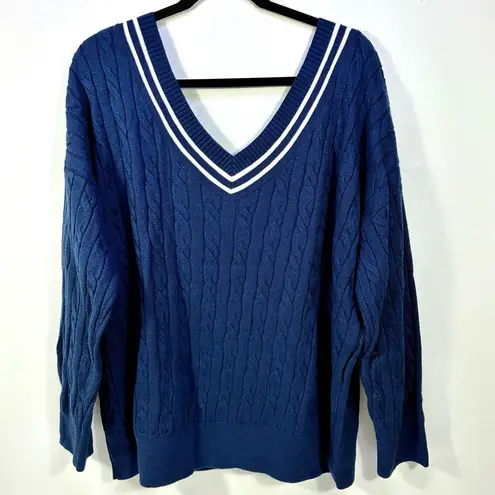 Treasure & Bond Varsity V Neck Sweater Navy Blazer Ivory Combo XL NWT