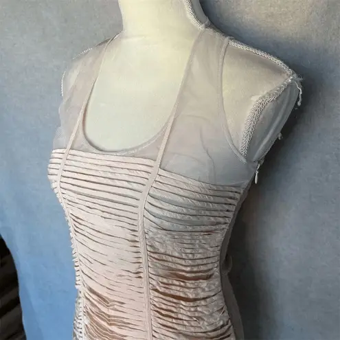 Sachin + Babi Cream Silk Sheet XS Sleeveless Party Cocktail Sheer Mesh Shoulder