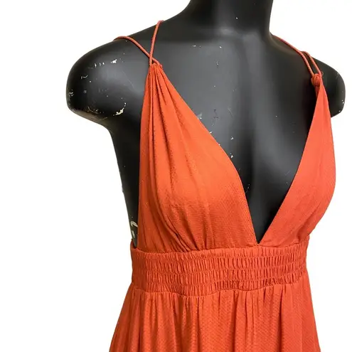Sea Gypsies Rust Orange Boho Halter Ruffle Dress Size Small