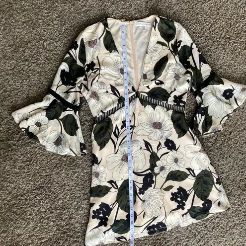 Rare London Cream and Dark Green Bell Sleeve Wrap Dress