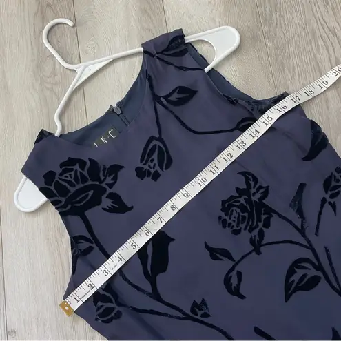 Whimsigoth Silk Dress vintage floral velvet midi womens Blue (size 4) dark fairy