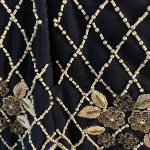Papell Boutique Navy Beaded Evening Dress Size 12