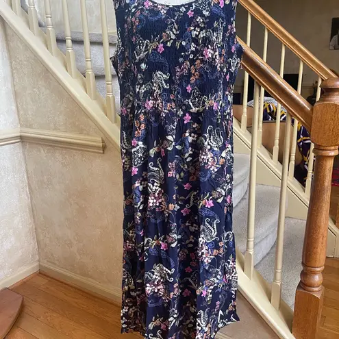Croft & Barrow Floral Smoked Midi Dress Navy Blue Multi Sleeveless Size 1X