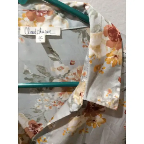 Cloud Chaser women's silver button up knot front floral top size large L