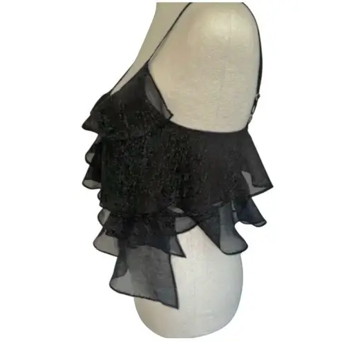 Rumored Tango Top Tiered Ruffles Shimmer Feminine Sheer MEDIUM Boho Feminine Black
