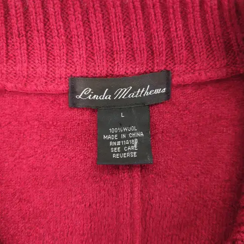 Linda Matthews Button Front Cardigan Sweater Women's Large 100% Wool Grannycore Red