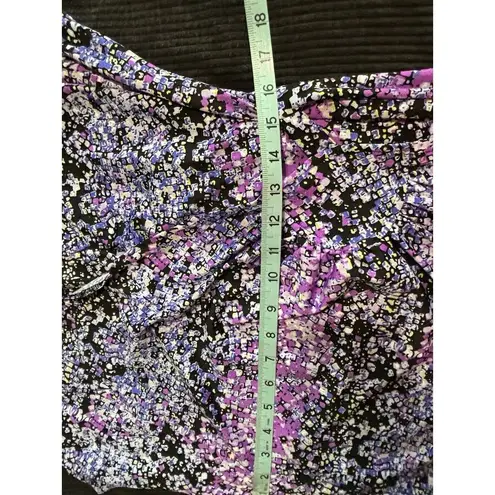 AA Studio Black/Purple Geo Print Wrap Front Dress Size 14P Midi V Neck Black