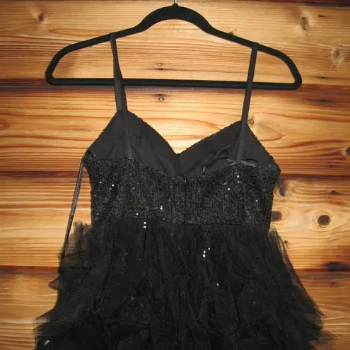 Mac Duggal 27119 Womens Sequin Mini with High Low Ruffle Tiered Train Dress Gown