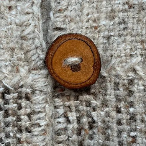 Vintage Shepherds Harvest Wool Cardigan Oatmeal Knit Fringe Scarf Jacket Large Tan