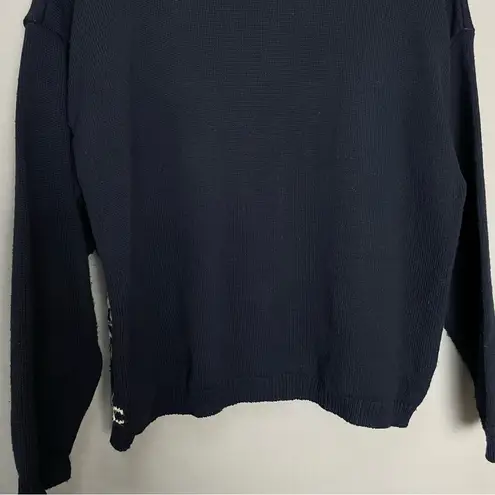 Vintage Cardigan Sweater Navy Blue Women Size Large Floral Eclectic Retro 90s