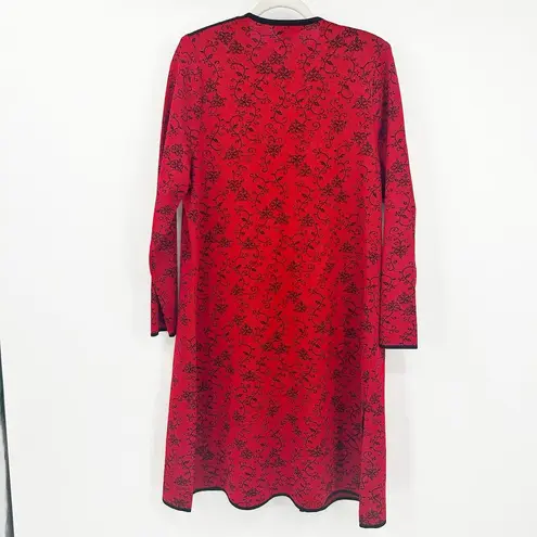 Misook Womens Fall Layer Liquid Knit Open Front Floral Longline Cardigan Size L