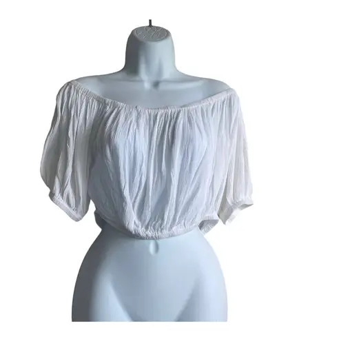 Elan Boutique Women CropTop M White Scoop Neck Short Sleeve Gauzey Beachy Resort NEW