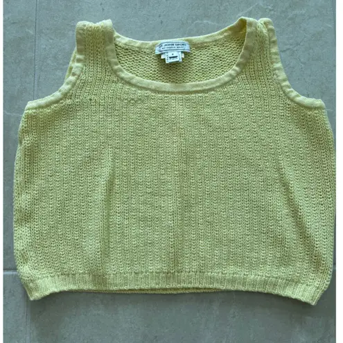 St. John Sport Marie Gray Women XS Yellow Sleeveless Cropped Crochet Sweater