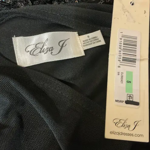 Eliza J Women's Cocktail Dress Size 8 Black Sequined Long Sleeve Midi Sheath