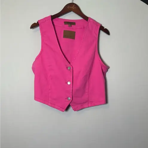 Judy Blue Colored Denim Button Front Vest Medium Hot Pink Stretch V-neck