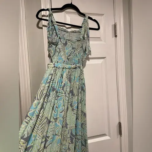 Sincerely Jules Size M Smock Top Cut Out Sides Tip Strap Blue Pastel Maxi Dress Size M