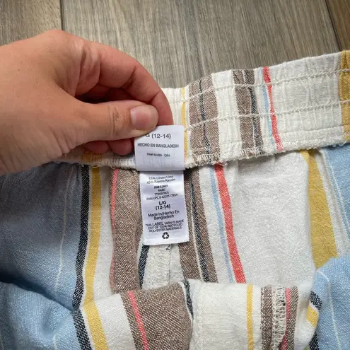Colorful Striped Linen Blend Shorts | Size L | EauC | Pockets | Relaxed Fit Blue Size L