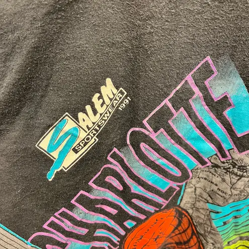 Vintage 1991 Charlotte Hornets Basketball Salem Black AOP All Over Print T