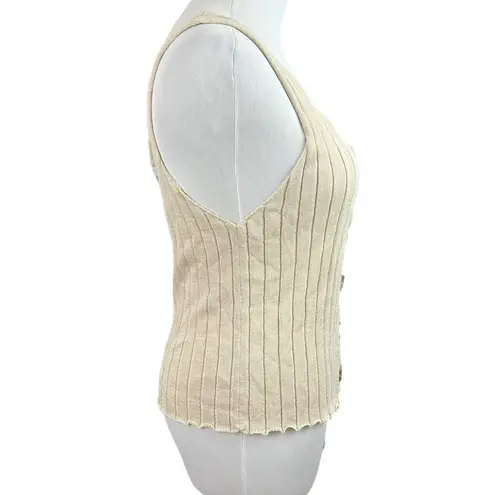 Moon River Natural Oatmeal Tan Button Front Knit Tank Top L NWT