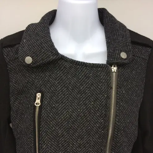 Miss London Women's Gray Tweed Herringbone w/Black Sleeves-Size Small