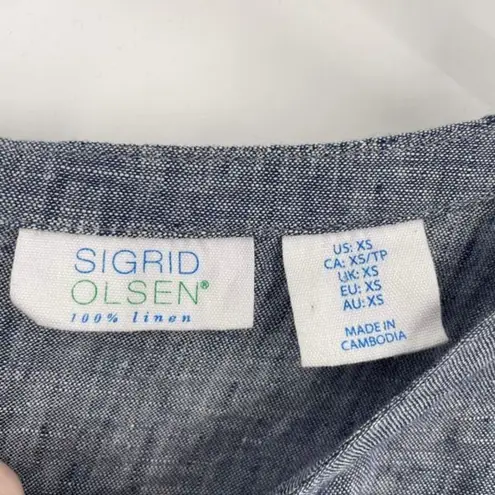 Sigrid Olsen Sigrid Olsen Women's Linen Chambray White Embroidered Trim Top Blue Size XS