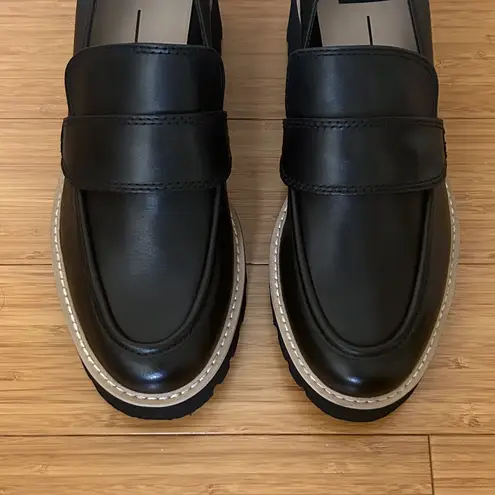 Dolce Vita Black Leather Halona Chunky Block Heel Platform Loafer 9.5 NWOB
