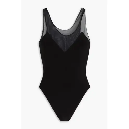 Norma Kamali Black One-Piece Swimsuit Racer Deep-V Combo Mio Sz S New Mesh Swim