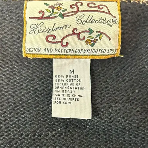 Heirloom Collectibles Floral Embroidered Pearl Black Button Up Women Size M Size M