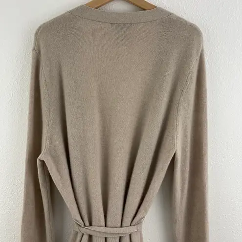 Lord and Taylor Beige Cashmere Open Drape Waist Tie Minimalist Cardigan Sweater