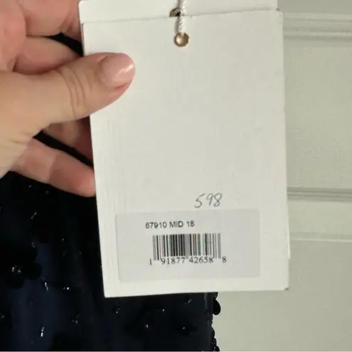 Mac Duggal Floral Embellished Illusion Midnight Midi Cocktail Dress NWT