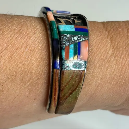 Vintage Native American Phillip Sekaquaptewa Hopi Indian Cuff Bracelet Blue