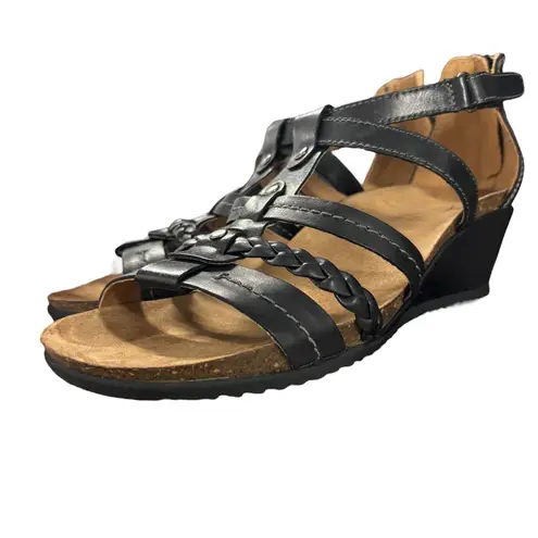 Earth Origins Kendall Wedge Sandals Braided Straps Comfort Black Zip 9.5M