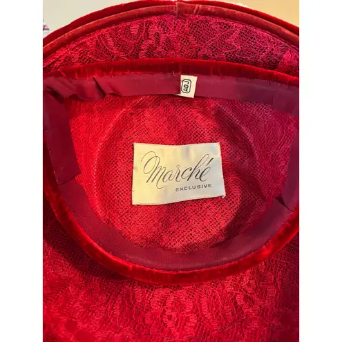 Womens Marche' Exclusive Red Velvet Vintage Hat Rhinestone Trim Fitted Pill Box