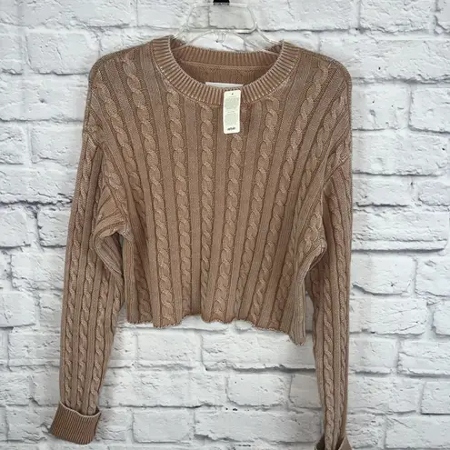 Aeri Women's NWT Cropped Cable Knot Casual Cozy Everyday Sweater Size Small Brown