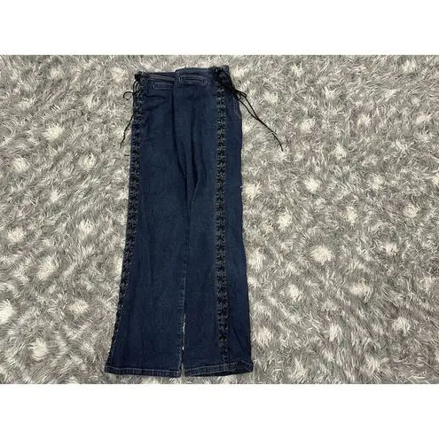 Jeanology Lace Up Side y2k 90s Hippie Women’s Juniors Flare Blue Jeans Size 8