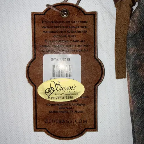 Uchi Gold Splattered Small Canvas Crossbody Equestrian Boho Vintage Wear Purse Brown