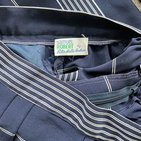 Vintage 40s 50s Navy White Striped High Waisted Pleated Wide Leg Cropped Pants Blue Size 26