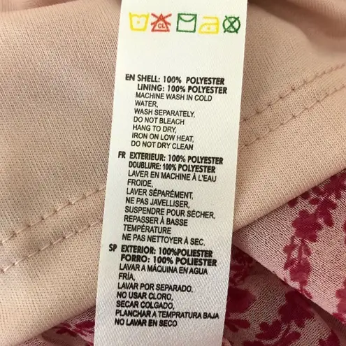 RD Style Pink Print Sheer Long Sleeve Smocked Waist Mini Dress size Large