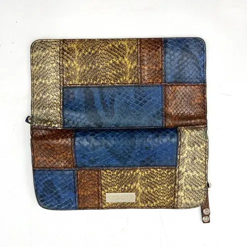Henri Bendel Patchwork Snake Embossed Leather Wallet Clutch